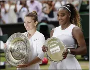  ?? TIM IRELAND – THE ASSOCIATED PRESS ?? Simona Halep, left, called her victory over Serena Williams for the Wimbledon title the “best match of my life.”