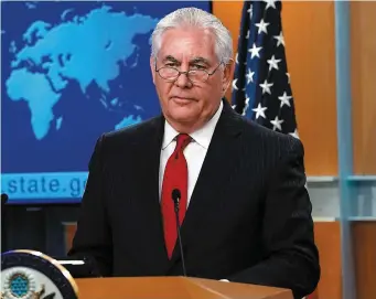  ?? PHOTO AFP ?? Rex Tillerson s’est fait montrer la porte, hier, par le président Donald Trump. Le secrétaire était encore sous le choc lors d’un court point de presse à Washington.