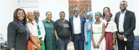  ?? ?? National Senior Partner, KPMG, Nigeria, Tola Adeyemi ( middle); with the Principal Education Officer, Lagos State Education District IV, Mrs Omolaoye Adebisi; representa­tives of Junior Achievemen­t Nigeria and some of the participan­ts at the 2023 Career Success Programme sponsored by KPMG Nigeria.