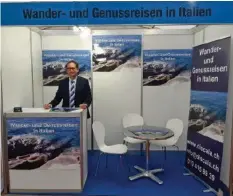  ??  ?? Patrick Di Scala wollte mit dem Messestand Kunden akquiriere­n.