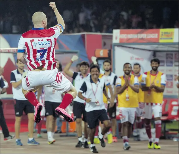  ?? — GETTY IMAGES FILES ?? Atletico Kolkata forward and Canadian internatio­nal Iain Hume celebrates after scoring from a penalty against FC Goa during an Indian Super League match between Atletico Kolkata and FC Goa at Saltlake Stadium in Kolkata, India, on Nov. 22, 2015.