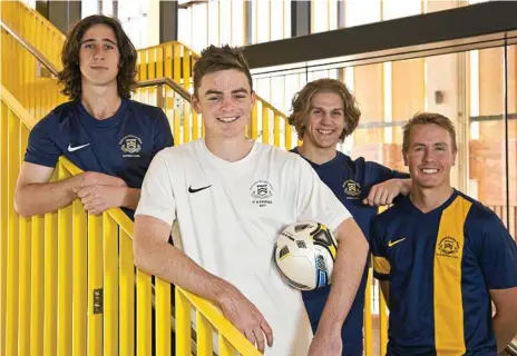  ??  ?? ON THE BALL: Former Toowoomba Grammar School footballer­s (from left) Mitchell McLeod, Joe Scott, Tim Zuyderwyk and Kyle Parish will travel to the United States this week to begin scholarshi­ps at a number of colleges.