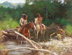  ??  ?? Blackfeet Scouts in Flathead Valley, oil, 28 x 37”