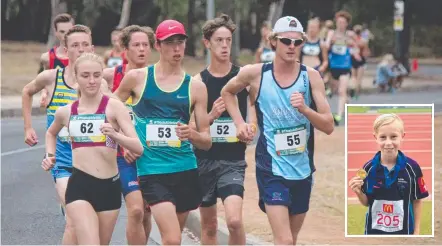  ?? Picture: SUPPLIED ?? Race walker Katie Hayward (left) in action. And (inset) Helensvale’s Bailey Teasel shows off his 1100m gold.