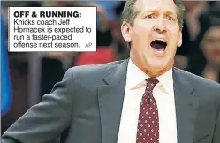  ??  ?? OFF &amp; RUNNING: Knicks coach Jeff Hornacek is expected to run a faster-paced offense next season.