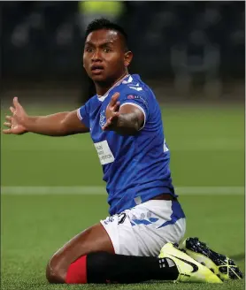  ??  ?? Alfredo Morelos was left frustrated after not getting a penalty on Thursday