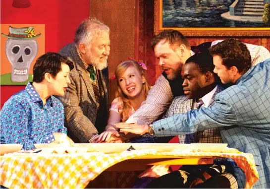  ?? | JHENAI MOOTZ. ?? From left: Barbara Zahora ( as Penny), Jack Hickey ( Grandpa), Erica Bittner ( Essie), Scott Westerman ( Paul), Debo Balogun ( Tony) and Gage Wallace ( Ed) in Oak Park Festival Theatre’s production of “You Can’t Take It With You.”