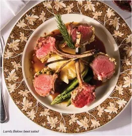  ?? ?? Lamb; Below: beet salad