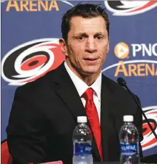  ?? AP PHOTO ?? Carolina Hurricanes new head coach Rod Brind’Amour takes questions during a news conference in Raleigh, N.C., yesterday.