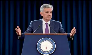  ?? — AP ?? Federal Reserve Chairman Jerome Powell speaks during a news conference in Washington. The Federal Reserve released minutes from its September meeting when it lifted rates for the third time this year.