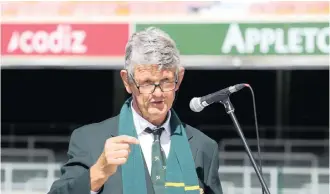  ?? CARL FOURIE ?? MORNÉ du Plessis, an honorary Academy Member of Laureus and one of the original founders 20 years ago, speaking at Chester Williams’ funeral at Newlands last year. |