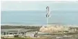  ?? Foto: SpaceX/AP, dpa ?? Die „Starship“‰Rakete kurz vor der Lan‰ dung.