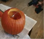  ??  ?? This pumpkin gutter drill attachment works perfectly, and also shaves down the sides.