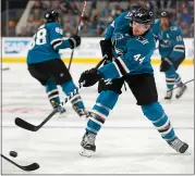  ?? NHAT V. MEYER — STAFF PHOTOGRAPH­ER ?? Sharks defenseman Marc-Edouard Vlasic has been held without a point over the first six games of this season.