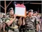  ?? PTI ?? Security personnel carry mortal remains of BSF Constable Ranjit Yadav, in Manipur’s Serou area, in Kakching district, on Tuesday
