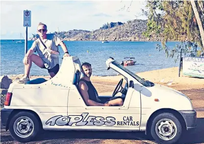  ??  ?? British tourists Alistair Raddon, left, and Danny Maggs, who were attacked by a shark near the Great Barrier Reef, pictured together in Australia