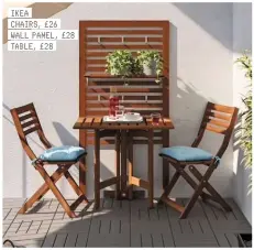  ??  ?? IKEA
CHAIRS, £26 WALL PANEL, £28 TABLE, £28