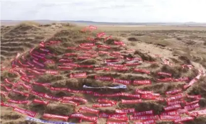  ??  ?? Chinese rights activists blanketed a hill with hundreds of abusive messages sent to women to highlight sexist trolling on social media. Photograph: @FeministCh­ina