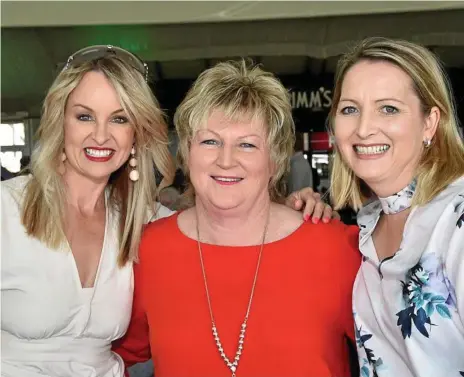  ??  ?? BIG DAY OUT: Enjoying the NRL Sportman’s Lunch at the Toowoomba Turf Club are (from left) Melissa Jones, Tracie Batzloff and Rachel Lane.