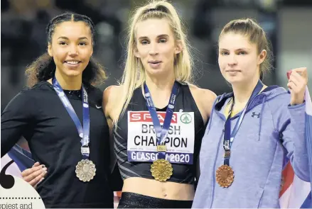  ??  ?? High jump runner-up Morgan Lake, gold medallist Bethan Partridge and third placed Nikki Manson