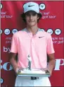  ?? PHOTO COURTESY MAPLE LEAF JUNIOR GOLF TOUR ?? Medicine Hat’s Ryan Hodgins poses after winning a Maple Leaf Junior Golf Tour stop in Banff Monday.