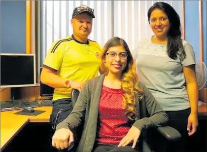  ??  ?? INVERCARGI­LL’S “Sonidos Latinos” radio show presenters - Carlos, Carolina and Adriana. Radio Southland was keen to give newly arrived Colombian former refugee Carlos a place to volunteer.