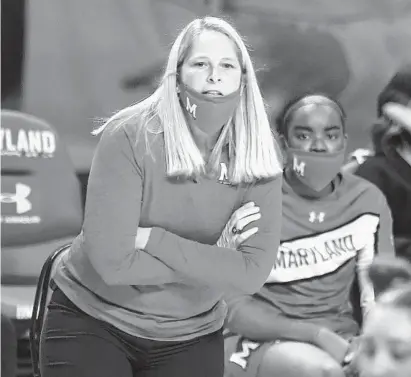  ?? TERRANCE WILLIAMS/AP ?? Maryland coach Brenda Frese looks on during a game against Penn State on Saturday in College Park.