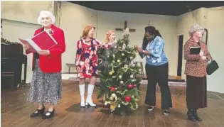  ?? PHOTO BY JERRY DRAPER ?? Cast members Coylee Bryan, Carol Doucette, Donna Greenwood, Kashun Parks and Vicky Quinn, from left, rehearse a scene from “The Charitable Sisterhood Christmas Spectacula­r.”
