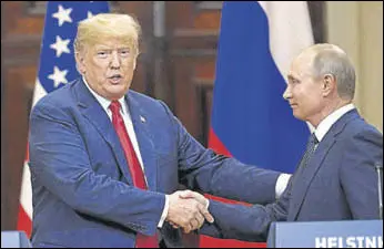  ?? REUTERS ?? US President Donald Trump and Russian President Vladimir Putin in Helsinki on Monday.