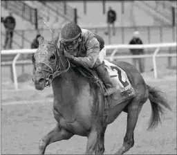  ?? PHOTO CREDIT ?? Discreet Lover, ridden by Manny Franco, wins the Grade 3 Excelsior at Aqueduct in April for trainer Uriah St. Lewis.