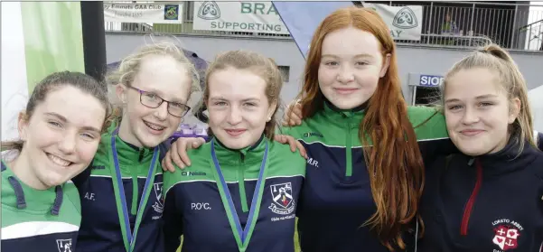  ??  ?? Alex McNeill, Aine Farrell, Pearl O’Connor, Madge Redmond and Róisín Benville enjoying the Kic Fada tournament at Bray Emmets.