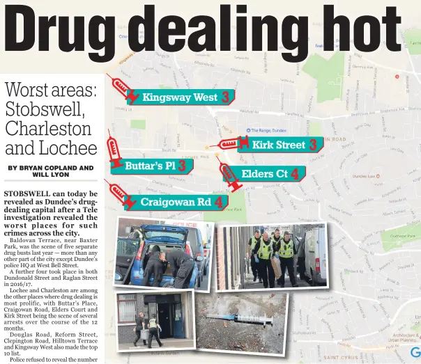  ??  ?? The map reveals the worst areas in Dundee for drug dealing. Police Scotland figures shows Stobswell is the