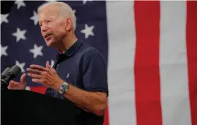  ?? (Brian Snyder/Reuters) ?? DEMOCRATIC PRESIDENTI­AL candidate and former vice president Joe Biden speaks at a campaign stop in Dover, New Hampshire, on Sunday.