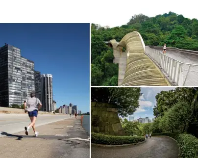  ??  ?? This page clockwise from left: Chicago’s Lakefront Trail; Singapore’s Telok Blangah Hill and Tokyo’s Imperial Palace Right: Vancouver’s Stanley Park