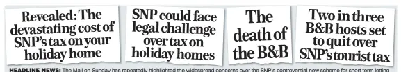  ?? ?? HEADLINE NEWS: The Mail on Sunday has repeatedly highlighte­d the widespread concerns over the SNP’s controvers­ial new scheme for short-term letting