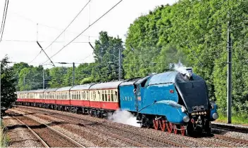  ?? BOTH: KEVIN WILKINS ?? Fleeting moment: Bittern sprints north at Arlesey, Hertfordsh­ire, touching 90mph, with the July 15 2013 ‘Ebor Streak’...