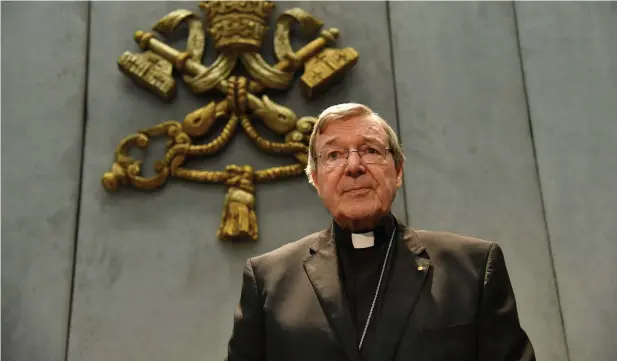  ?? Picture: AFP PHOTO/ALBERTO PIZZOLI ?? VEHEMENT DENIAL: Australian Cardinal George Pell fronts the world’s media at the Holy See press office, Vatican city.