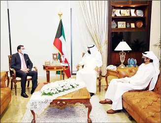  ?? KUNA photo ?? Deputy Foreign Minister Khaled Al-Jarallah during the meeting with the Spanish ambassador to Kuwait Miguel
Moro Aguilar.