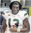  ?? LYNNE SLADKY/AP ?? Miami running back DeeJay Dallas will miss the rest of the season after suffering an elbow injury Saturday against FIU.