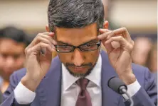  ?? J. Scott Applewhite / Associated Press 2018 ?? Sundar Pichai, CEO of Google, appears before the House Judiciary Committee to answer questions about privacy and data collection in 2018.