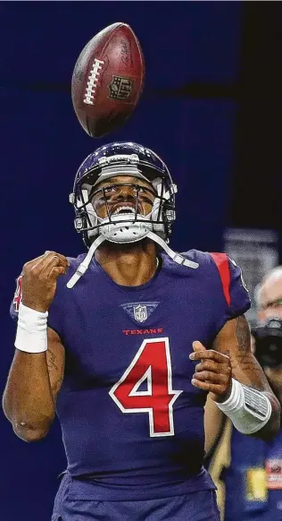 ??  ?? As much as anything, quarterbac­k Deshaun Watson’s recent turnover-free play merits credit for the Texans’ turnaround this season. Brett Coomer / Staff photograph­er
