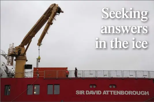  ?? (AP/Alastair Grant) ?? Supplies are loaded Tuesday onto the British Antarctic Survey Ship Sir David Attenborou­gh in Harwich, England.