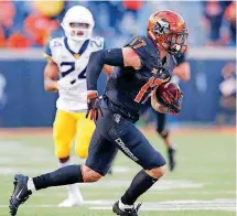  ?? [PHOTO BY SARAH PHIPPS, THE OKLAHOMAN] ?? Oklahoma State inside receiver Dillon Stoner, right, says the Cowboys Liberty Bowl opponent, Missouri, has a bigger, more physical secondary than OSU is used to facing in the Big 12 Conference.