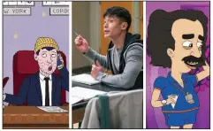  ??  ?? From left to right: Todd Chavez in BoJack Horseman (Netflix); Manny Jacinto as Jason Mendoza on The Good Place (Ron Batzdorff/NBC) and Coach Steve in Big Mouth (Netflix).