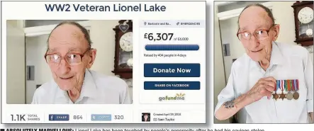  ??  ?? n ABSOLUTELY MARVELLOUS: Lionel Lake has been touched by people’s generosity after he had his savings stolen