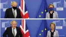  ??  ?? Mal mit, mal ohne: Das Tragen der Maske war auch beim Treffen zwischen von der Leyen und Johnson Thema