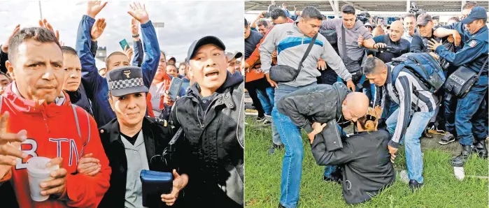  ?? LUIS CORTÉS/REUTERS ?? Patricia Trujillo, coordinado­ra de la Guardia Nacional, llegó al Centro de Mando de la PF para establecer una mesa de negociació­n, pero fue agredida.