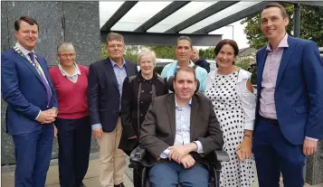  ??  ?? Gorey Tidy Towns at the awards ceremony in Dublin’s The Helix: Cllr Malcolm Byrne, Helen Reddy, Billy Halford, Margaret O’Hara, Daphne Owens, Fintan Lambe, Liz Kenny and District Manager Michael Drea.