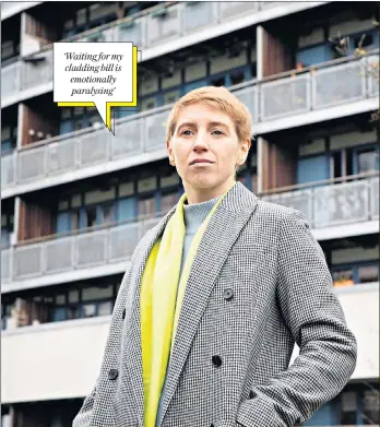  ??  ?? Boudicca Fox-Leonard outside her block of flats in east London ‘Waiting for my cladding bill is emotionall­y paralysing’