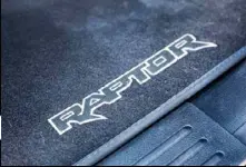  ??  ?? MAKE IT RAPTOR8
Embossed floor carpet needs an ‘ 8’ stitched to the end of Raptor.